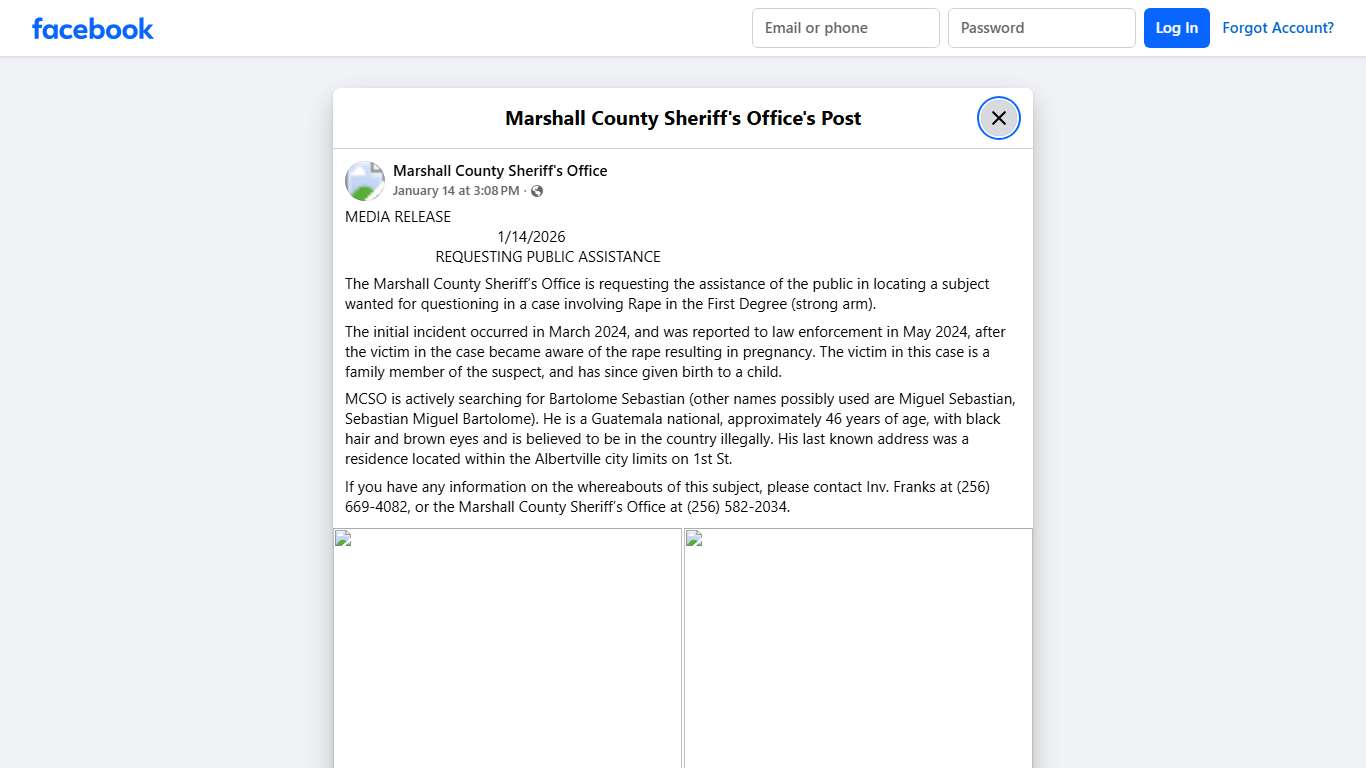 MEDIA RELEASE... - Marshall County Sheriff's Office Facebook